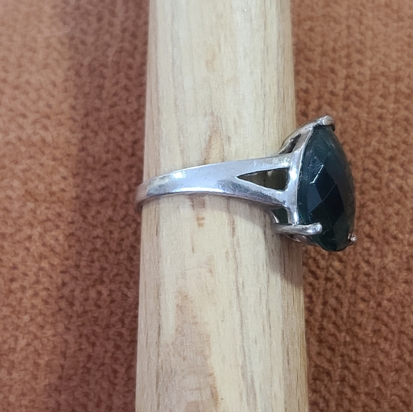 Emerald Green Teardrop Solitaire Ring, Sterling Silver Setting - Picture 8 of 11